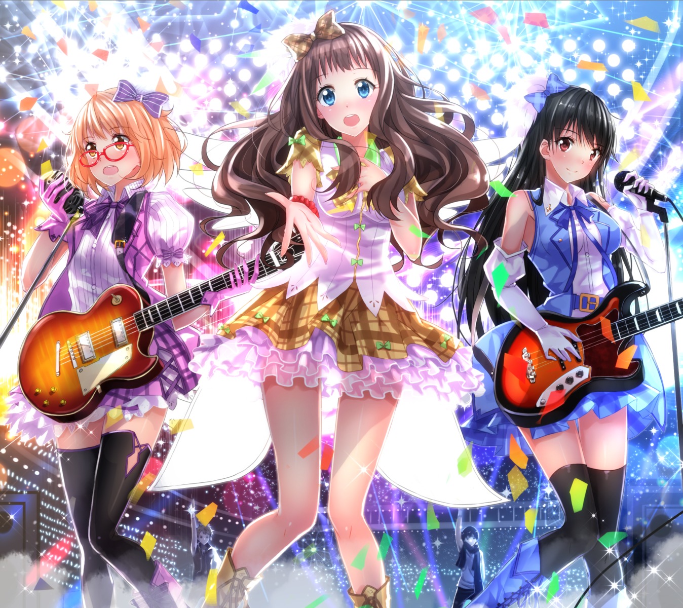guitar, kanbara_akihito, kuriyama_mirai, kyoukai_no_kanata, megane, nase_hiroomi, nase_mitsuki, see_through