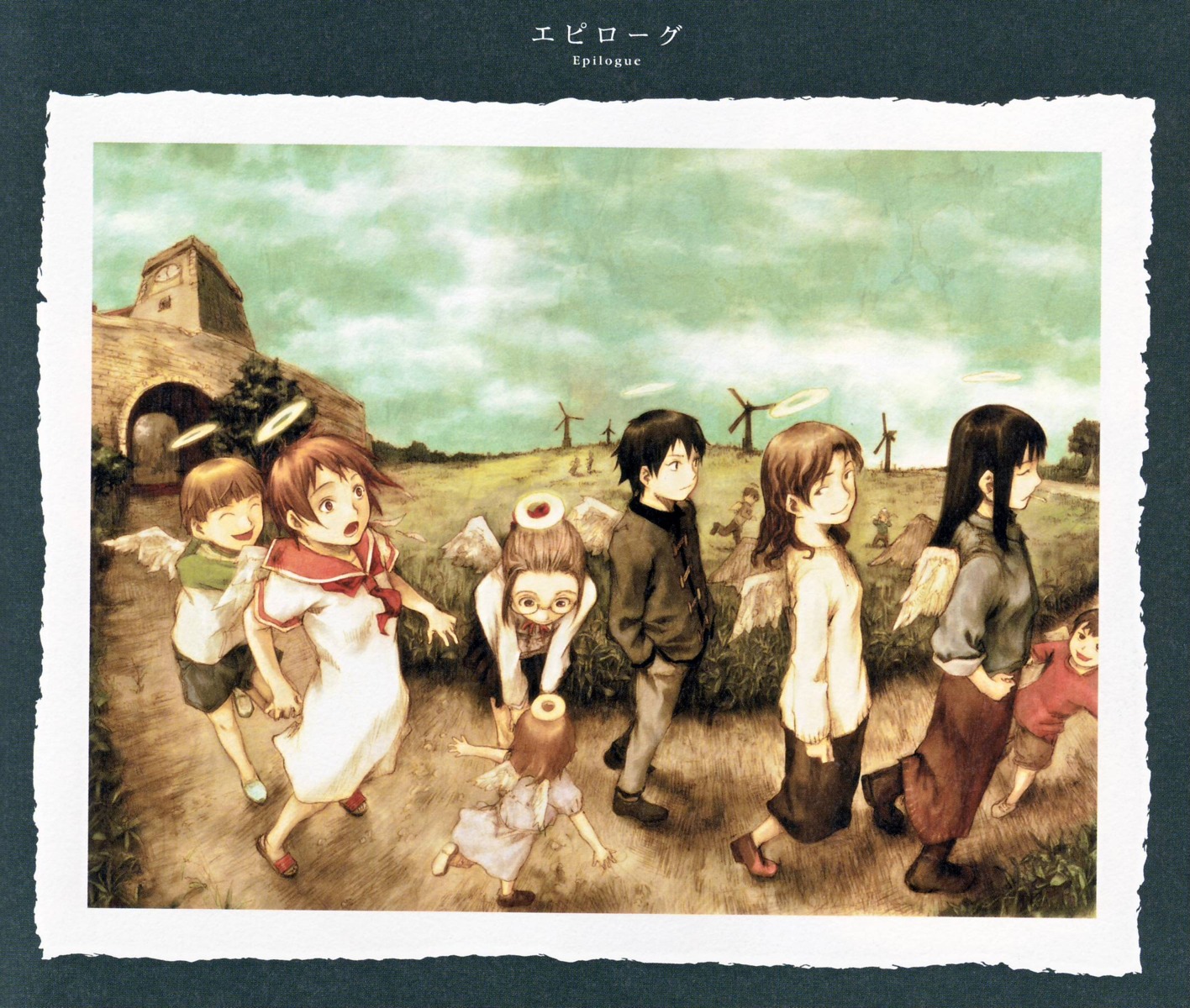 abe_yoshitoshi, haibane_renmei, hikari_(haibane_renmei), kana_(haibane_renmei), kuu_(haibane_renmei), megane, nemu, rakka