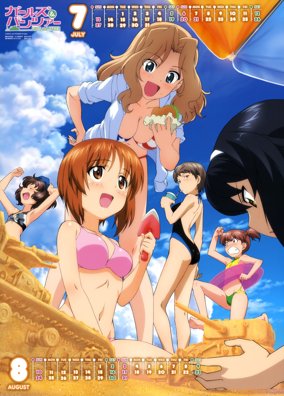 akiyama_yukari, alisa_(girls_und_panzer), bikini, calendar, cleavage, girls_und_panzer, kay_(girls_und_panzer), naomi_(girls_und_panzer)