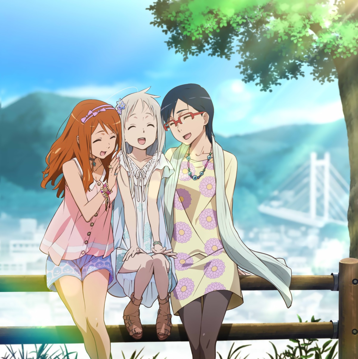 anjou_naruko, ano_hi_mita_hana_no_namae_wo_bokutachi_wa_mada_shiranai, dress, honma_meiko, megane, pantyhose, tagme, tsurumi_chiriko
