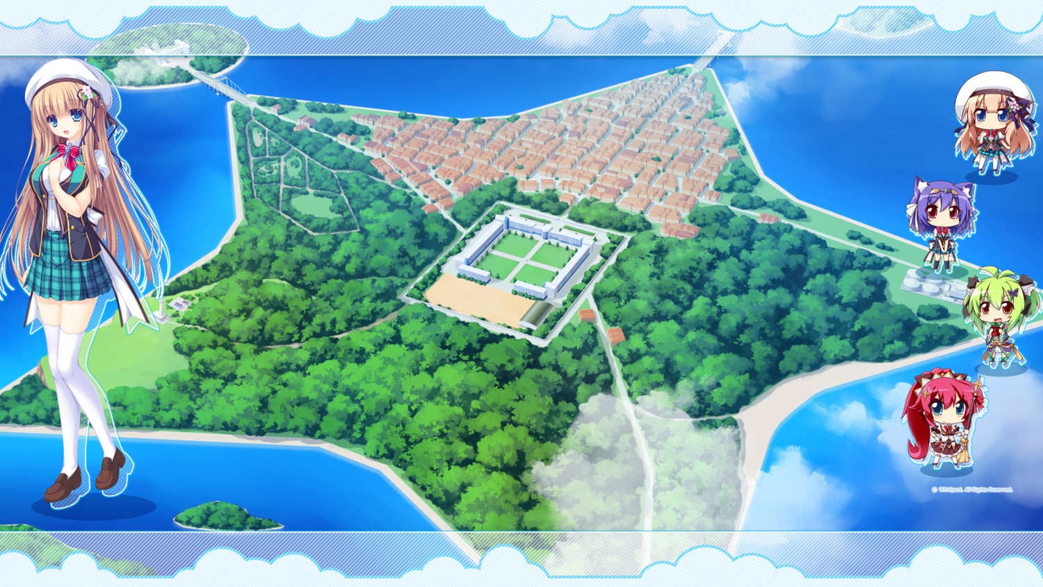charlles_faltesia, chibi, cygnus, emilia_purihu_takamine, fana_arsim, game-style, kawasumi_yurika, landscape