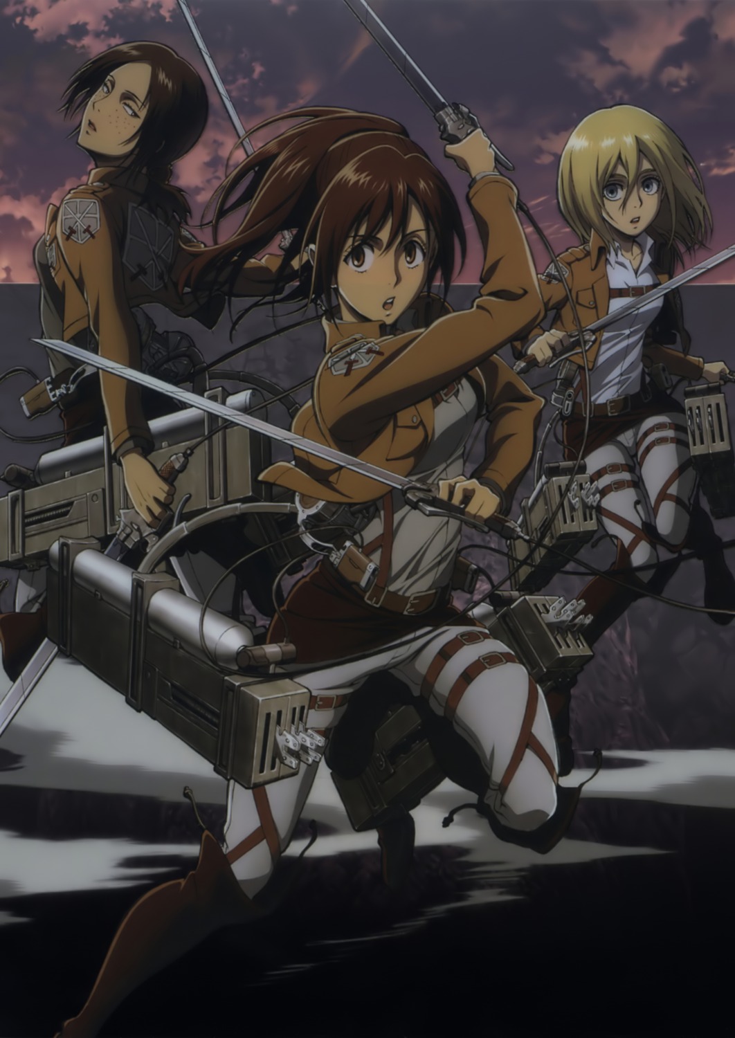 christa_lenz, sasha_browse, shingeki_no_kyojin, sword, uniform, ymir_(shingeki_no_kyojin)