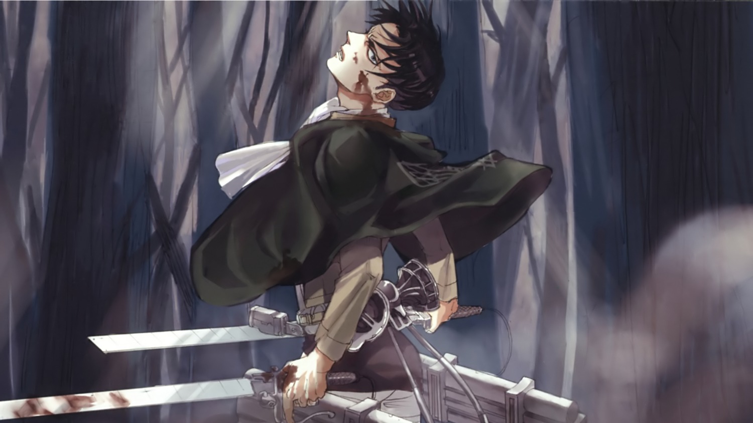 blood, levi_ackerman, male, nakamura_hikaru, shingeki_no_kyojin, sword, wallpaper, weapon