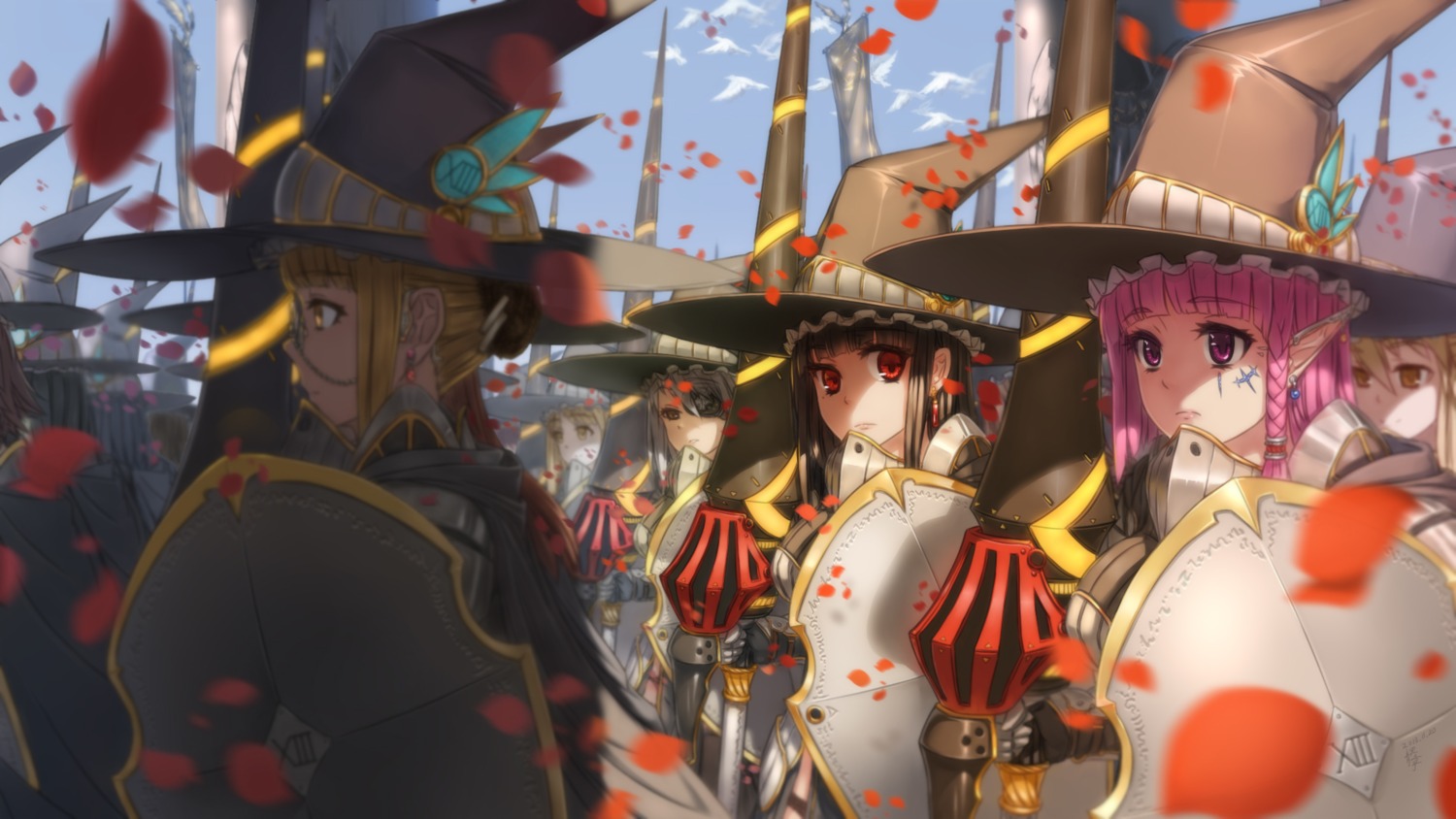 ao_mei_douji, armor, elf, eyepatch, pointy_ears, wallpaper, weapon, witch