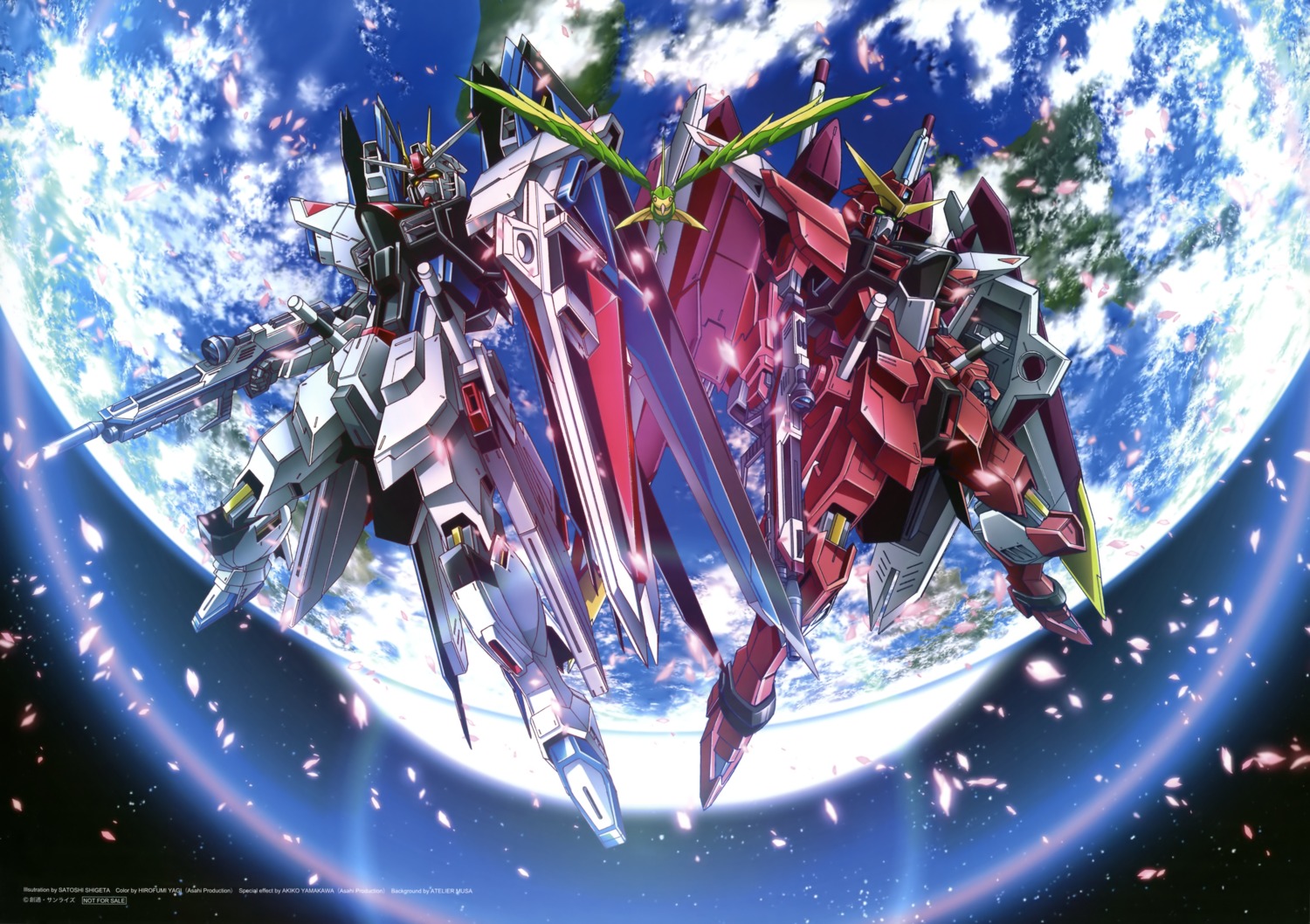freedom_gundam, gun, gundam, gundam_seed, justice_gundam, mecha, shigeta_satoshi, weapon