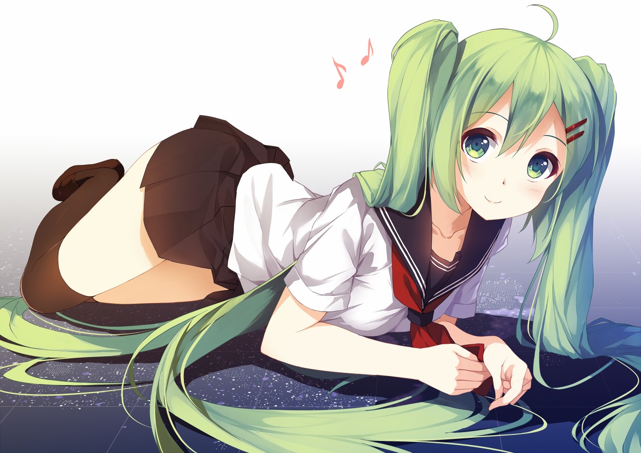 caidychen, hatsune_miku, seifuku, thighhighs, vocaloid