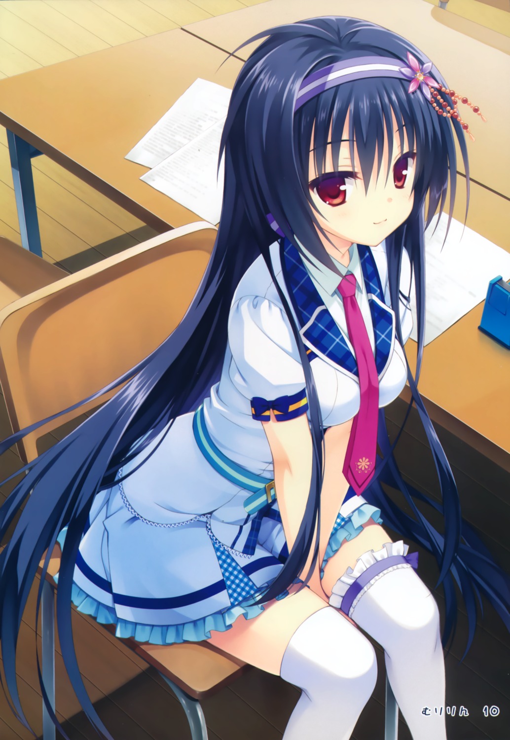 amagase_natsuki, breast_hold, garter, karumaruka_circle, muririn, saga_planets, seifuku, thighhighs