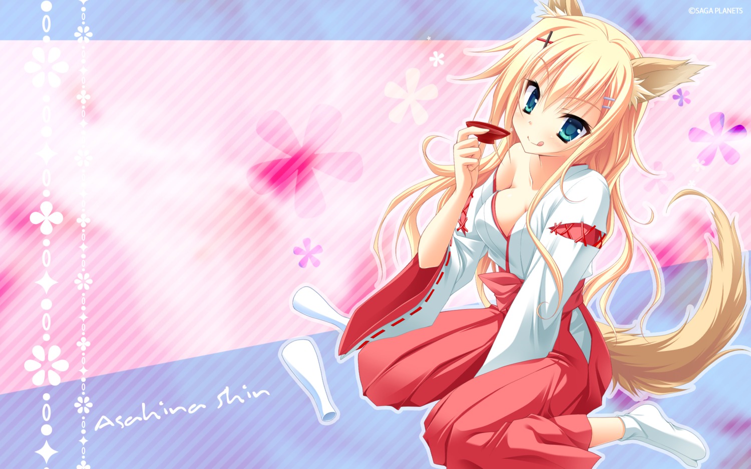 animal_ears, asahina_shin, karumaruka_circle, kitsune, miko, saga_planets, tail, toranosuke, wallpaper