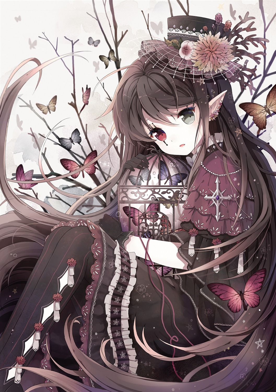heterochromia, lolita_fashion, pantyhose, pointy_ears, rednian