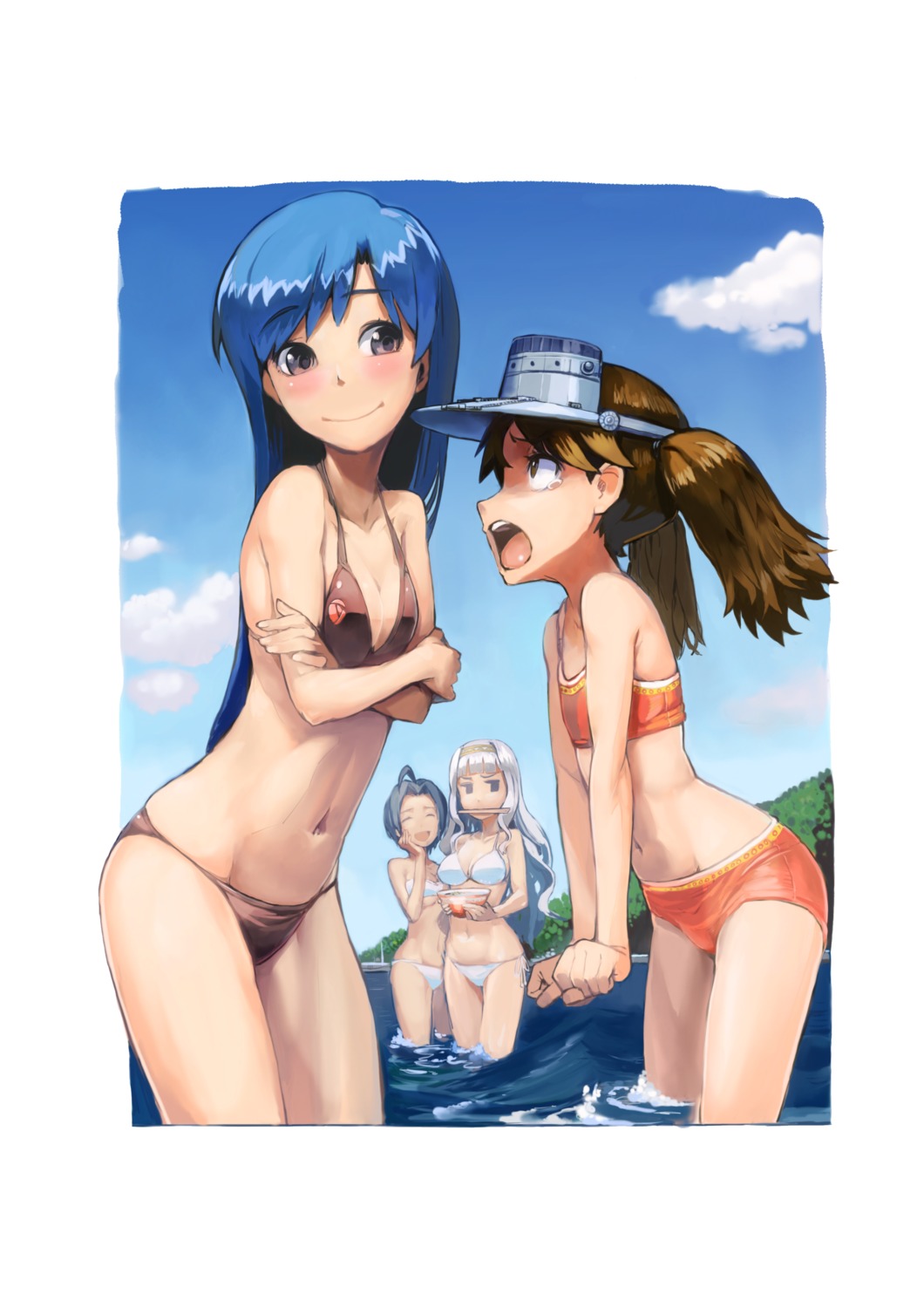 bikini, crossover, kantai_collection, kisaragi_chihaya, kousaku, miura_azusa, ryuujou_(kancolle), shijou_takane