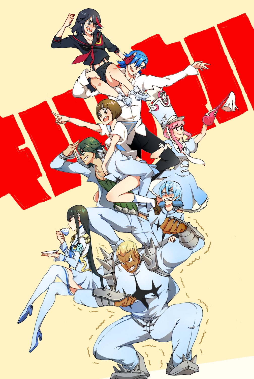 gamagoori_ira, inumuta_houka, jakuzure_nonon, kill_la_kill, kippeiji, kiryuuin_satsuki, mankanshoku_mako, matoi_ryuuko
