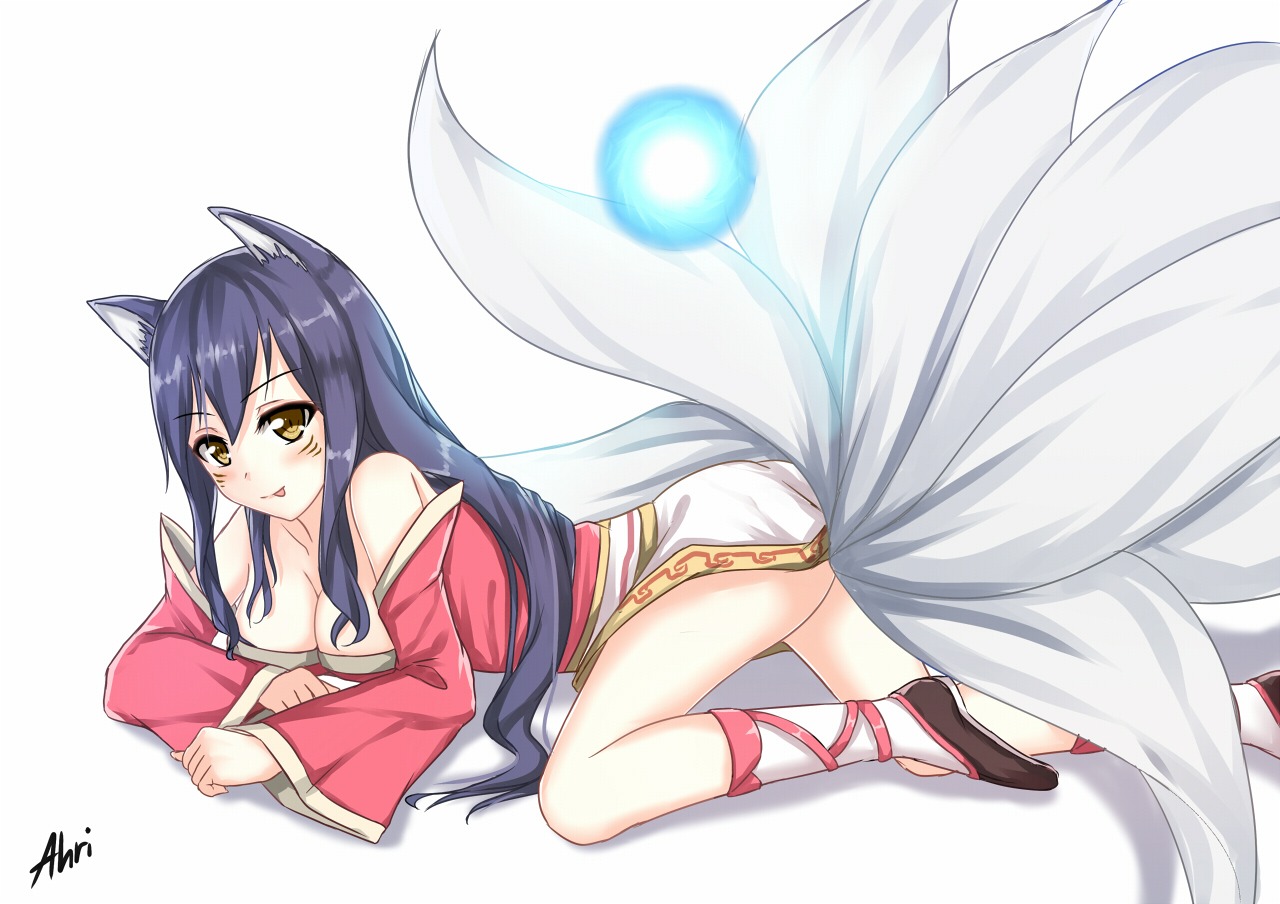 ahri, animal_ears, cleavage, itachi_kanade, kitsune, league_of_legends, tail