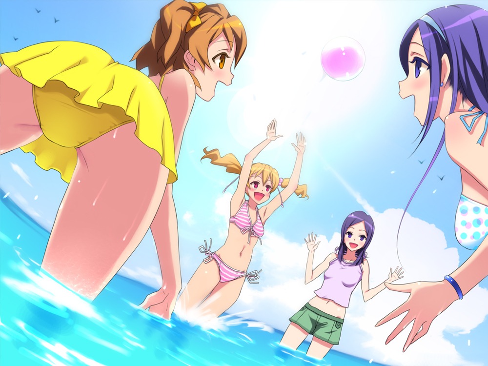 aono_miki, bikini, fresh_precure!, higashi_setsuna, momozono_love, precure, someoka_yusura, swimsuits, wet, yamabuki_inori