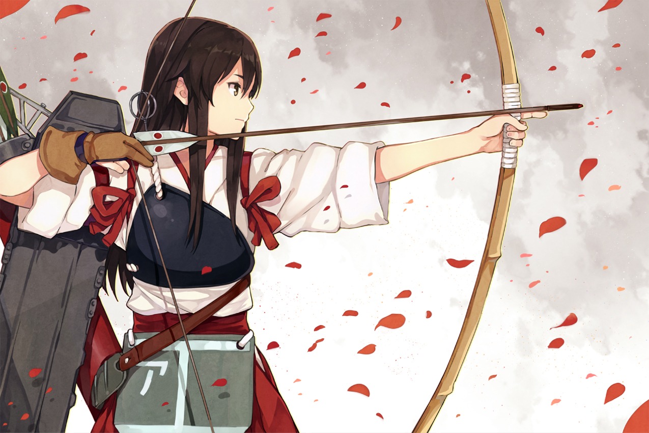 akagi_(kancolle), hao_(patinnko), japanese_clothes, kantai_collection, weapon