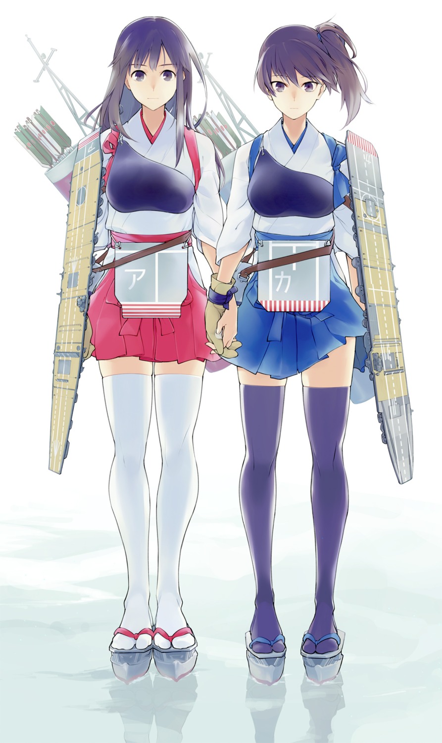 akagi_(kancolle), kaga_(kancolle), kantai_collection, miko, nakatani, thighhighs
