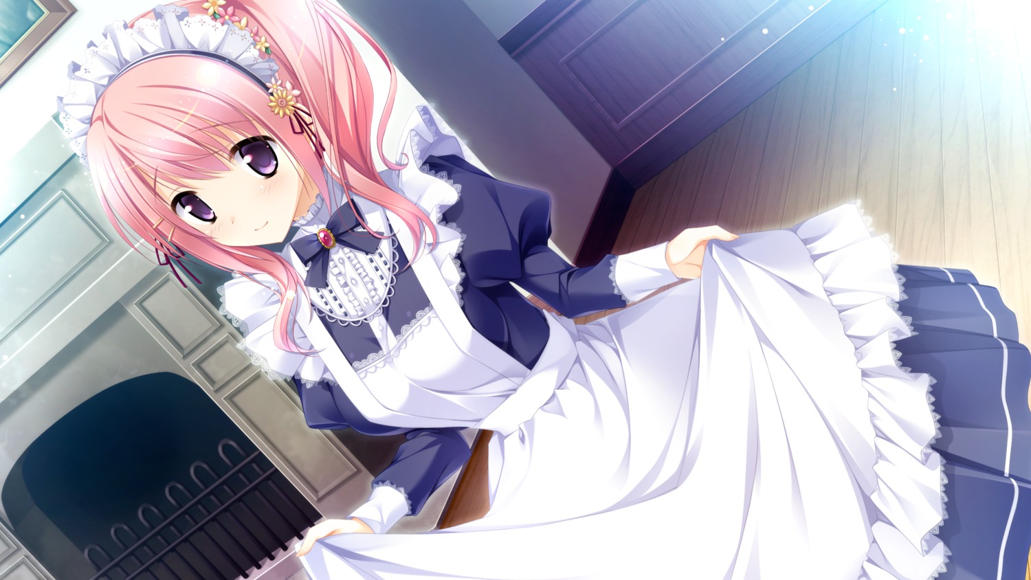 ensemble_(company), game_cg, kimishima_ao, komine_manami, maid, sakura_mau_otome_no_rondo, skirt_lift