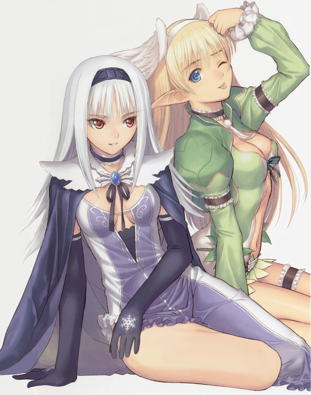 blanc_neige, cleavage, elf, elwing, garter, pointy_ears, shining_tears, shining_world