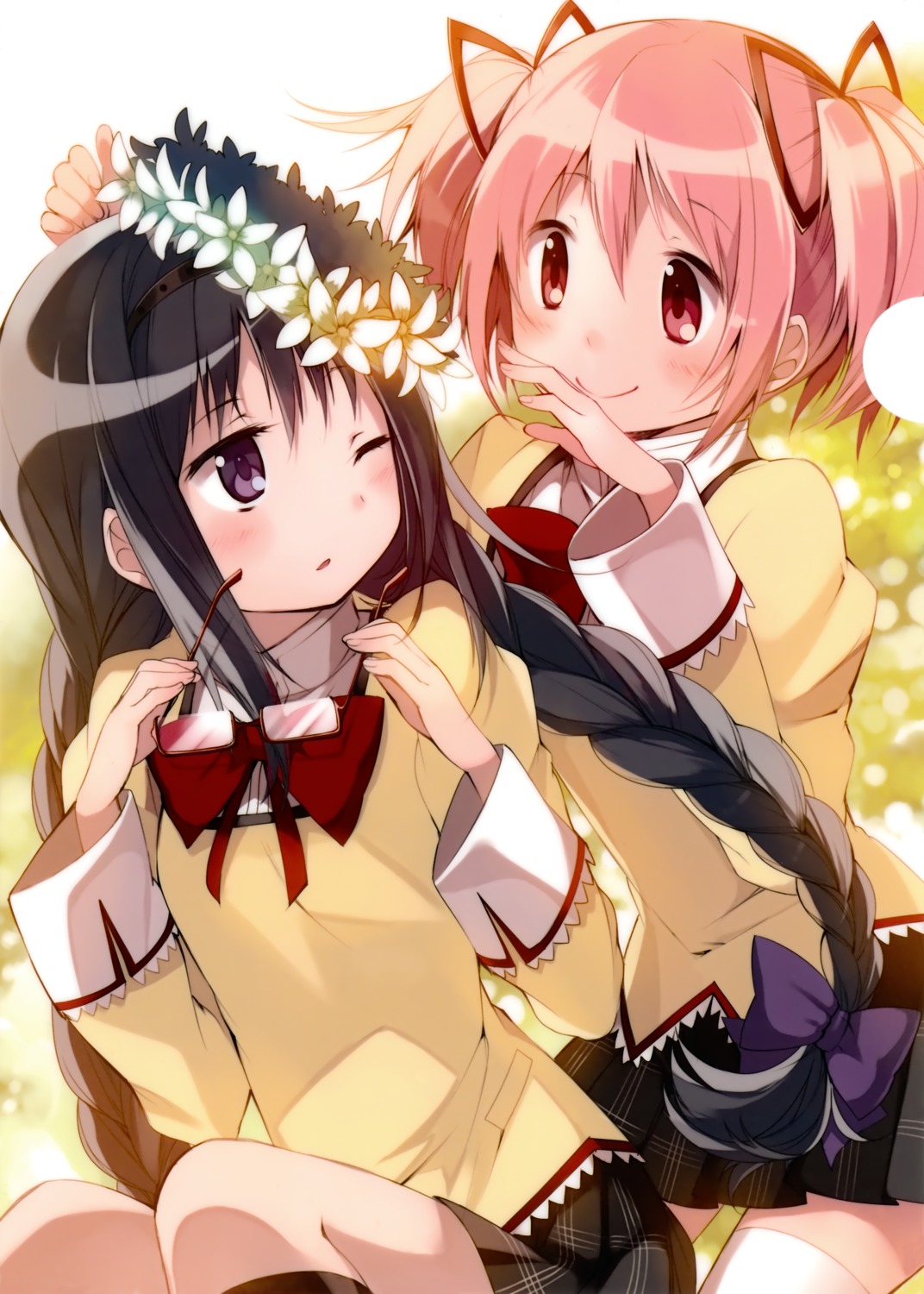 akemi_homura, hanokage, kaname_madoka, mahou_shoujo_madoka_magica, megane, seifuku