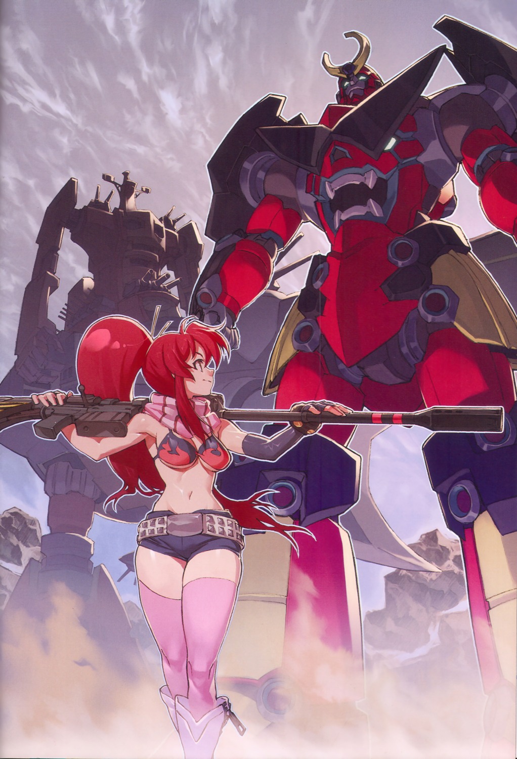 bikini_top, gun, mecha, swimsuits, tengen_toppa_gurren_lagann, thighhighs, yoko, yoshinari_you