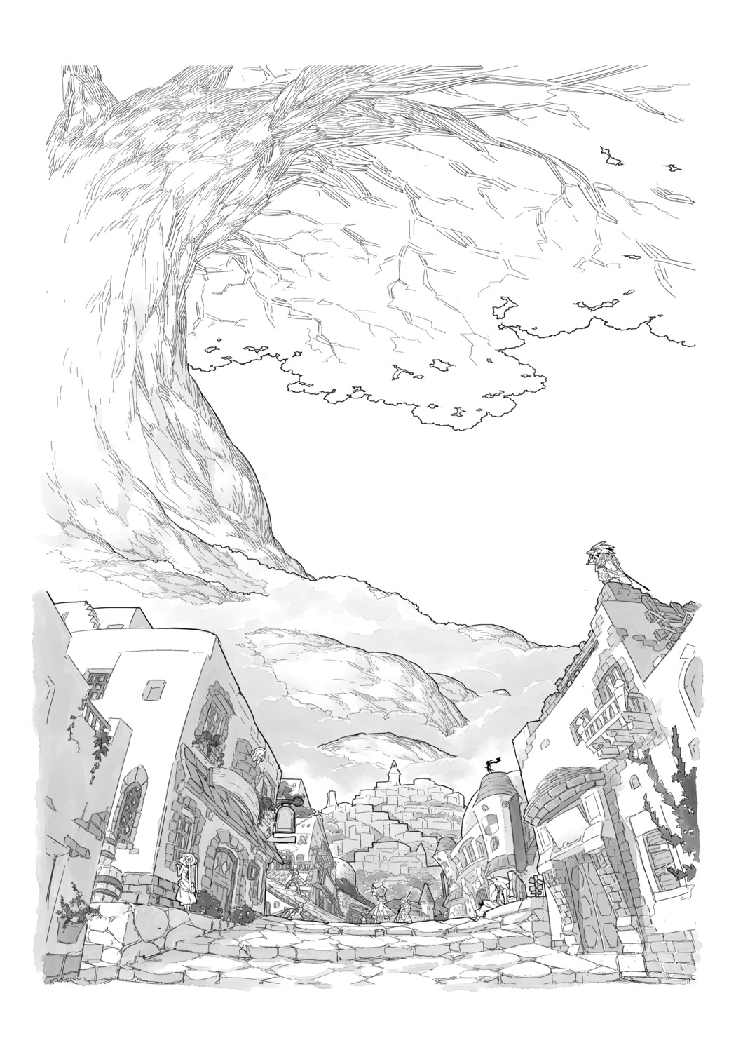 ballista_(sekaiju), beast_king, farmer_(sekaiju), himukai_yuuji, monk_(sekaiju_no_meikyuu), monochrome, phalanx_(sekaiju_no_meikyuu), pirate_(sekaiju)