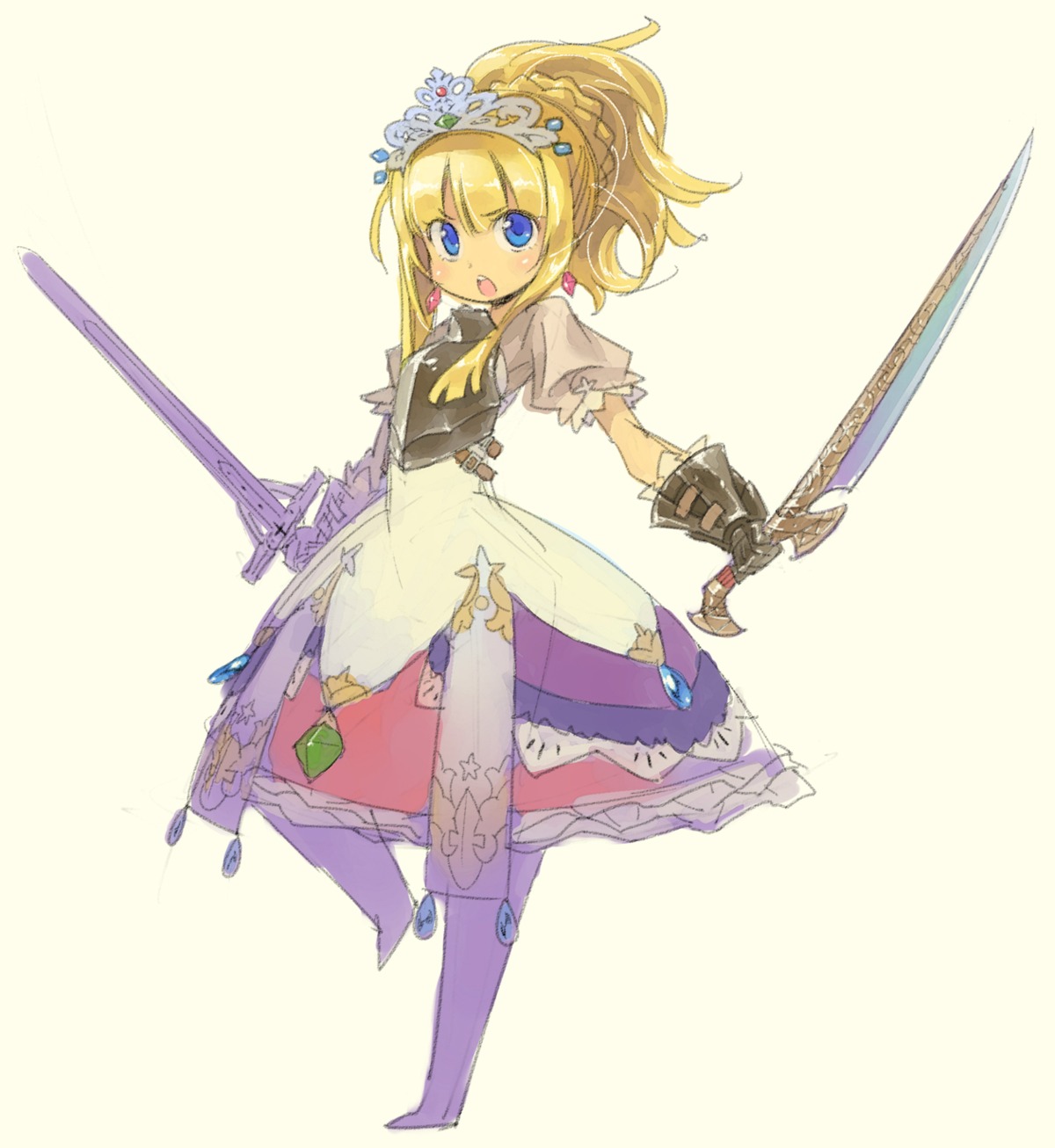 armor, dress, himukai_yuuji, princess_(sekaiju_no_meikyuu), sekaiju_no_meikyuu, sekaiju_no_meikyuu_3, sketch, sword