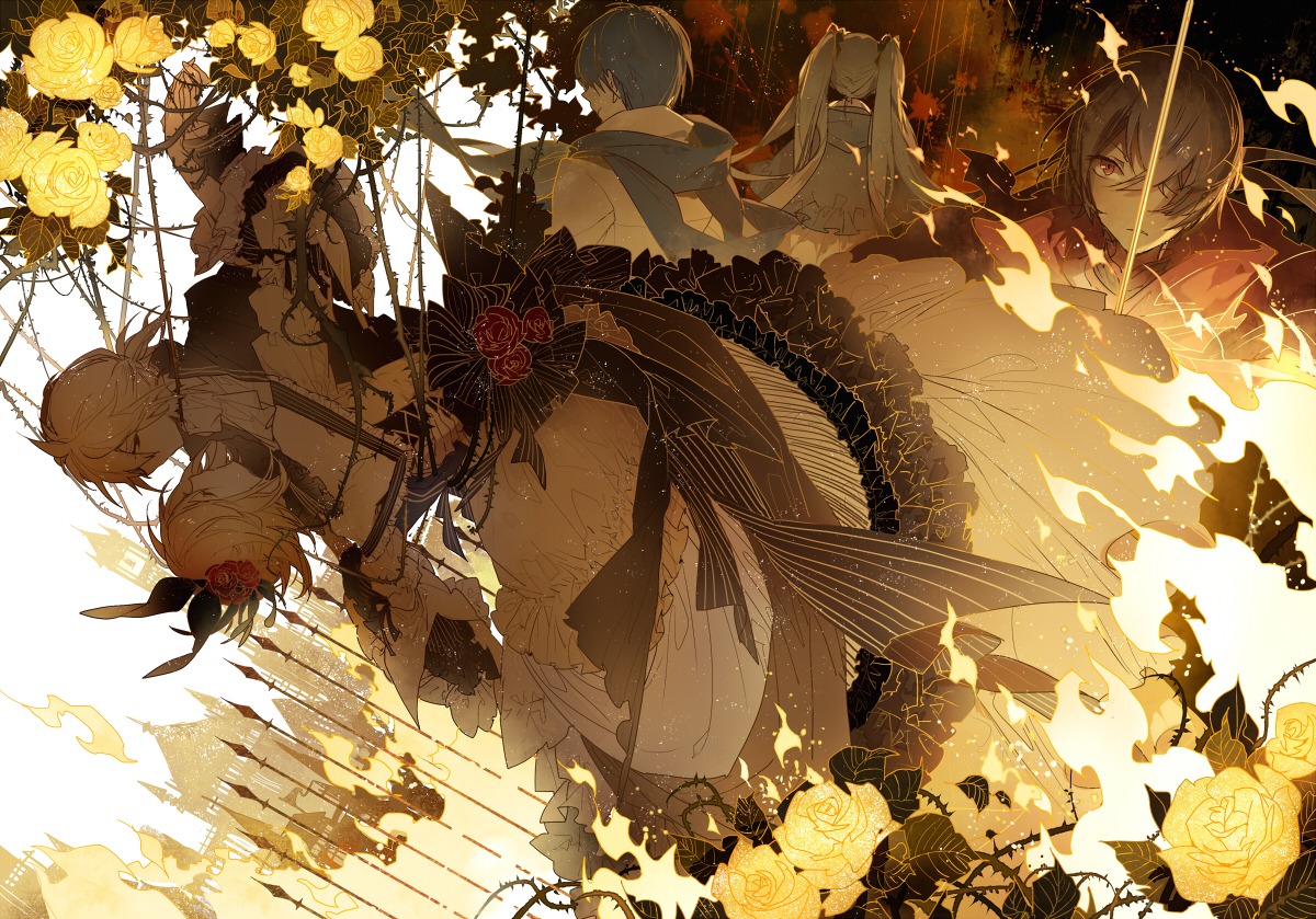 aku_no_meshitsukai_(vocaloid), hatsune_miku, kagamine_len, kagamine_rin, kaito, meiko, rella, vocaloid