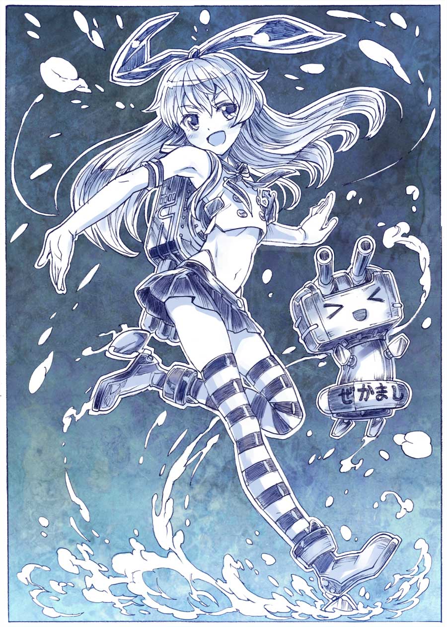 kantai_collection, monochrome, rensouhou-chan, sakino_shingetsu, shimakaze_(kancolle), thighhighs