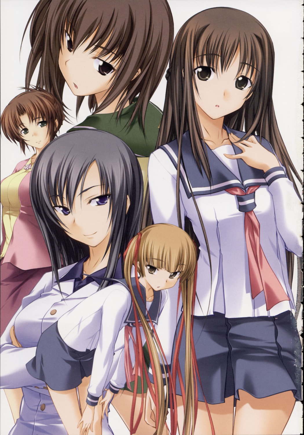 hizuki_ayumi, hizuki_mitsuna, hizuki_shino, hizuki_suzune, hizuki_yuiko, kawagishi_keitarou, seifuku, shin_ringetsu