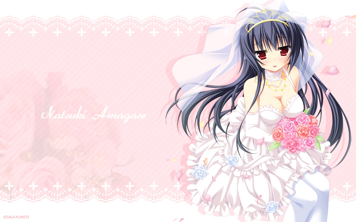 amagase_natsuki, cleavage, dress, hontani_kanae, karumaruka_circle, saga_planets, wallpaper, wedding_dress