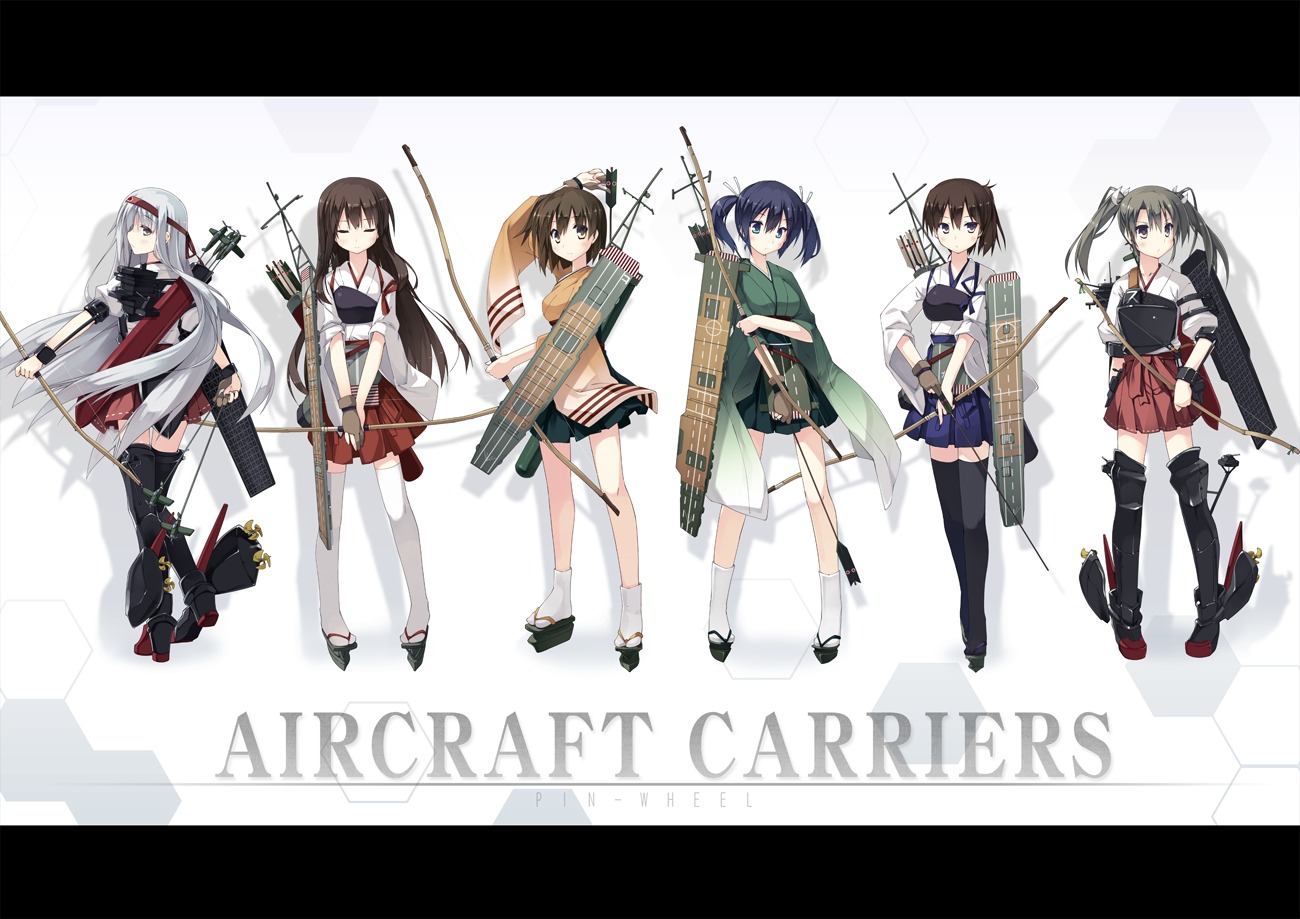 akagi_(kancolle), hiryuu_(kancolle), kaga_(kancolle), kantai_collection, shoukaku_(kancolle), souryuu_(kancolle), t-ray, thighhighs, weapon, zuikaku_(kancolle)