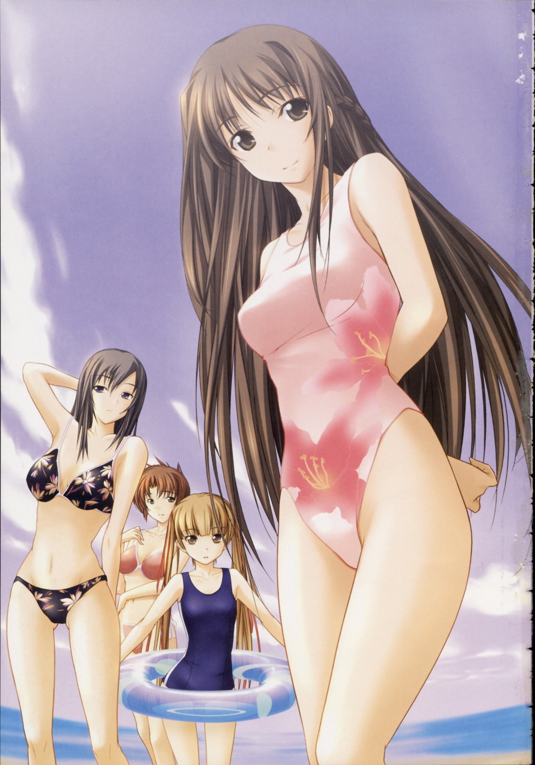 bikini, hizuki_ayumi, hizuki_mitsuna, hizuki_shino, hizuki_yuiko, kawagishi_keitarou, shin_ringetsu, swimsuits