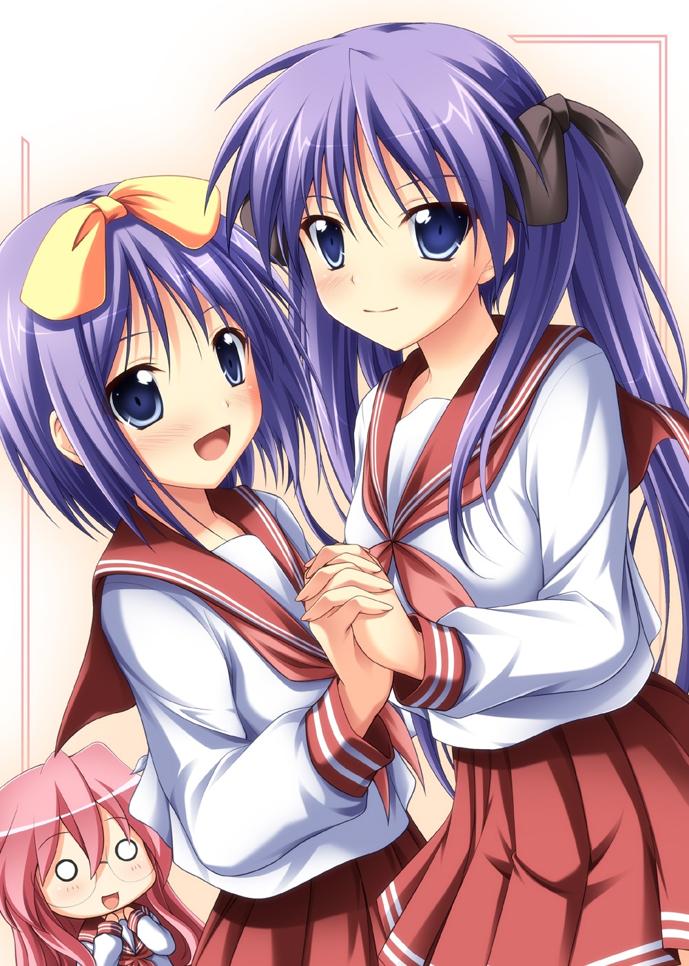hiiragi_kagami, hiiragi_tsukasa, lucky_star, seifuku, tsuda_akira