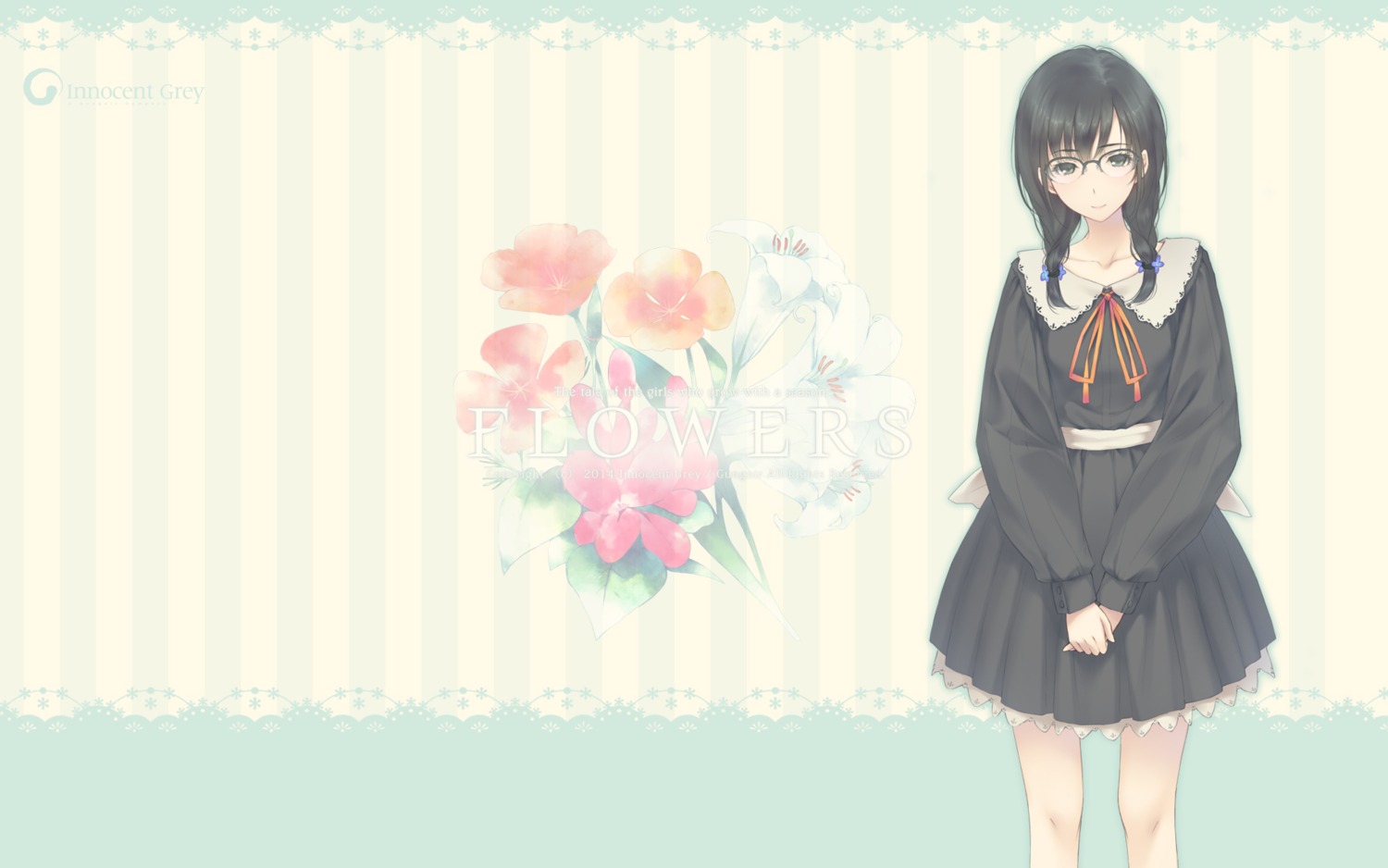 flowers, hanabishi_rikka, innocent_grey, megane, seifuku, sugina_miki, wallpaper