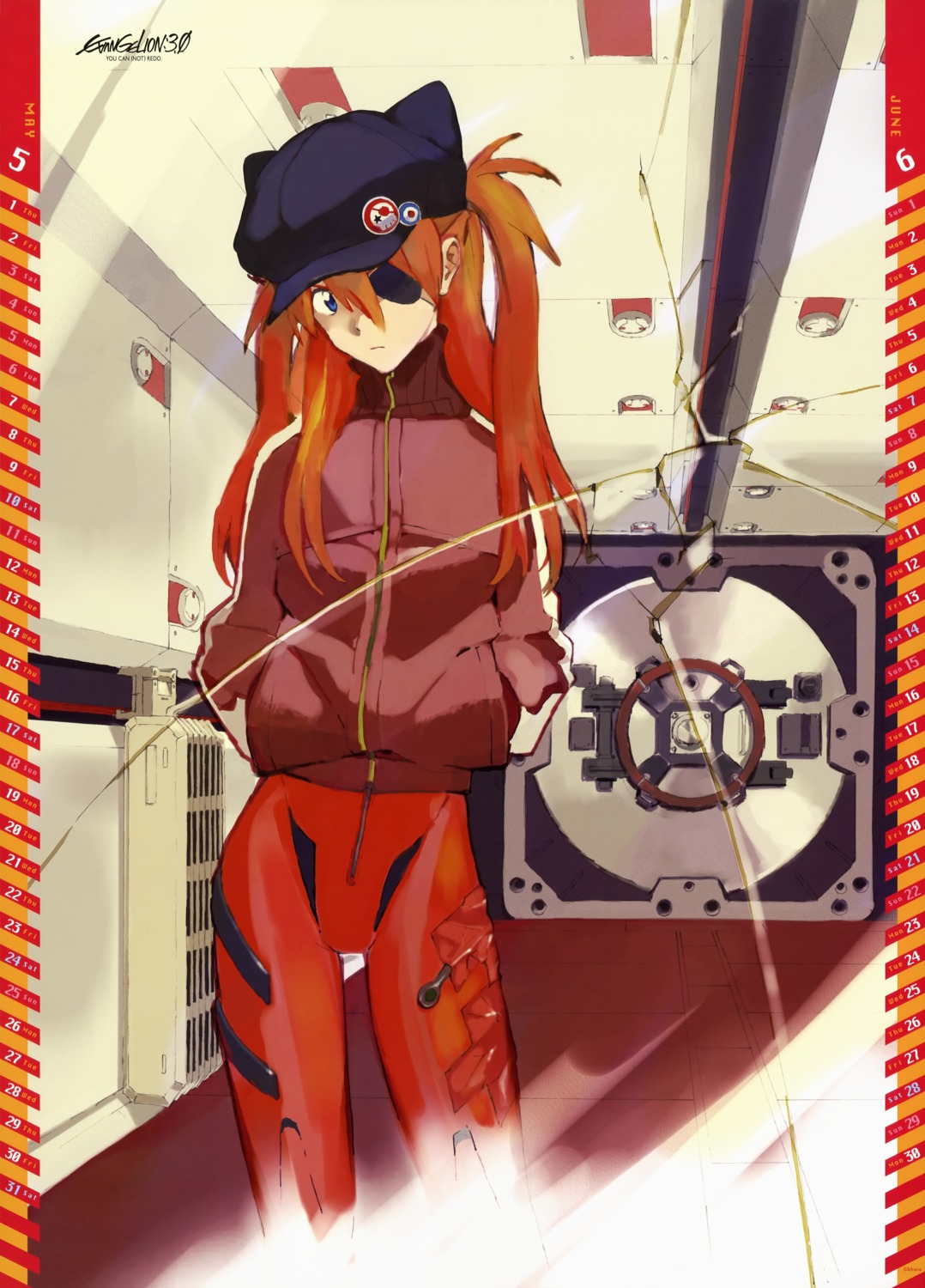 bodysuit, calendar, eyepatch, honda_takeshi, neon_genesis_evangelion, souryuu_asuka_langley
