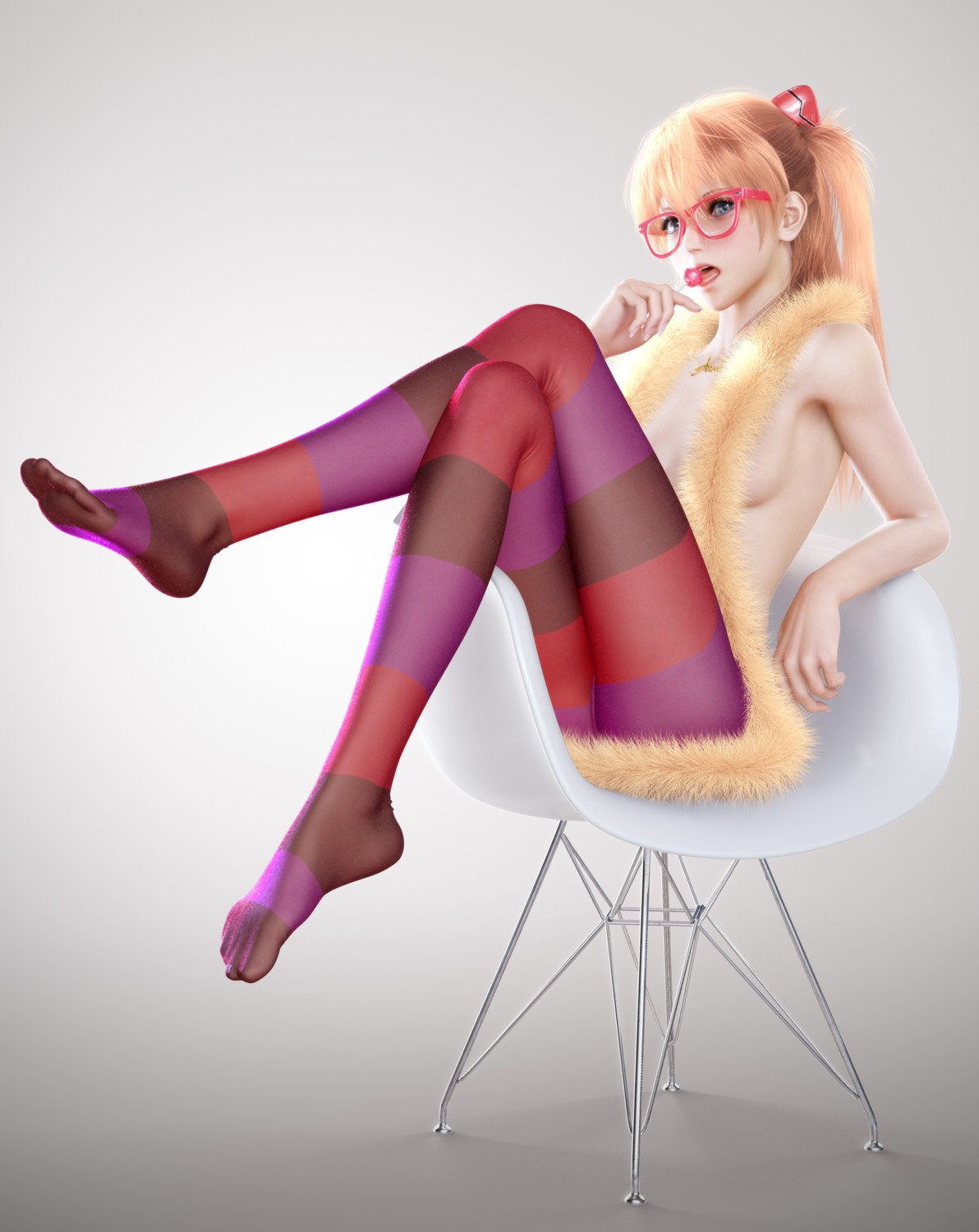 cg, feet, ikedan, jpeg_artifacts, megane, neon_genesis_evangelion, pantyhose, souryuu_asuka_langley, topless
