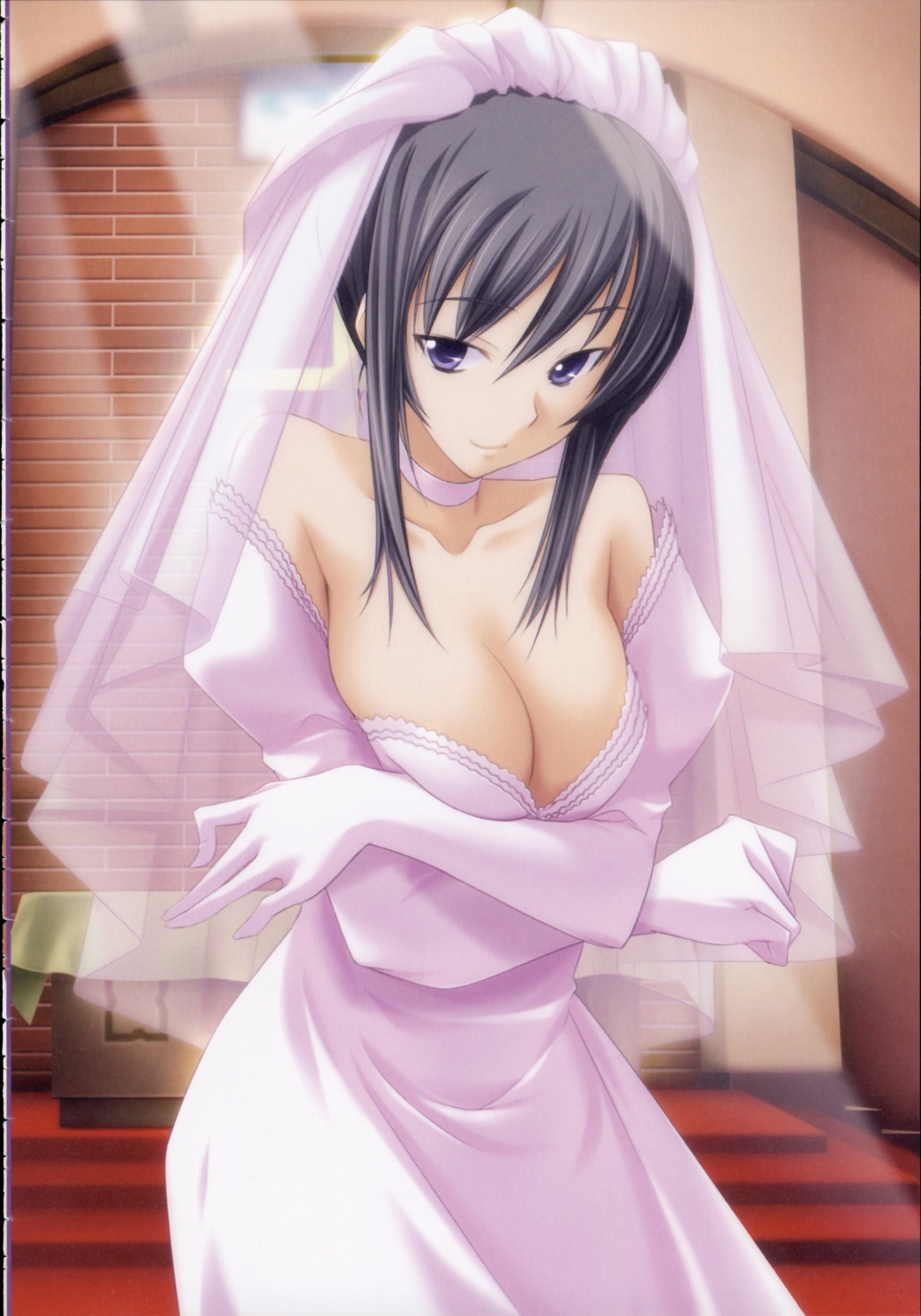 breast_hold, cleavage, cropme, dress, hizuki_shino, kawagishi_keitarou, shin_ringetsu, wedding_dress
