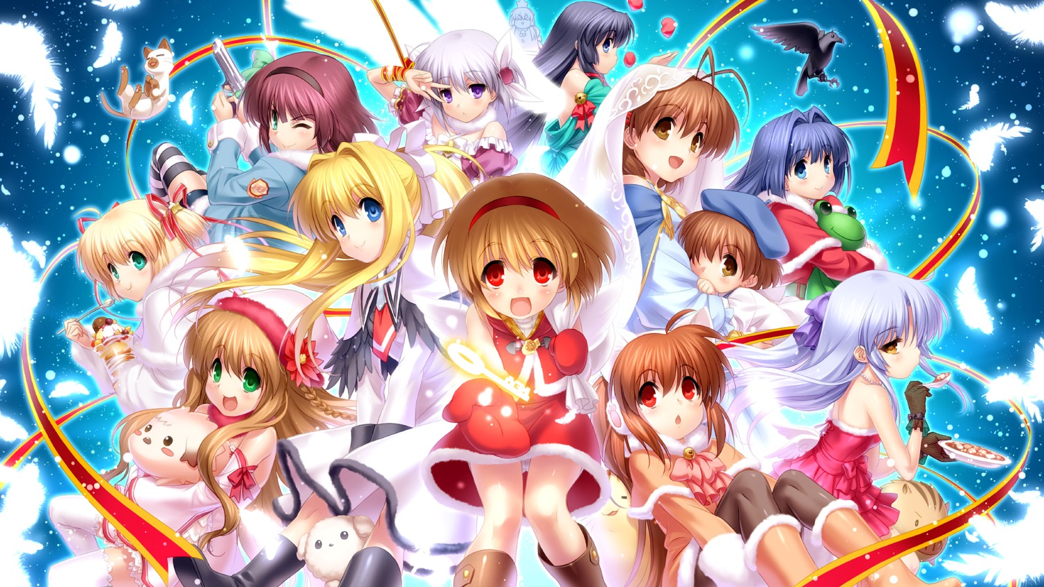 air, angel_beats!, botan_(clannad), christmas, clannad, crossover, dress, furukawa_nagisa