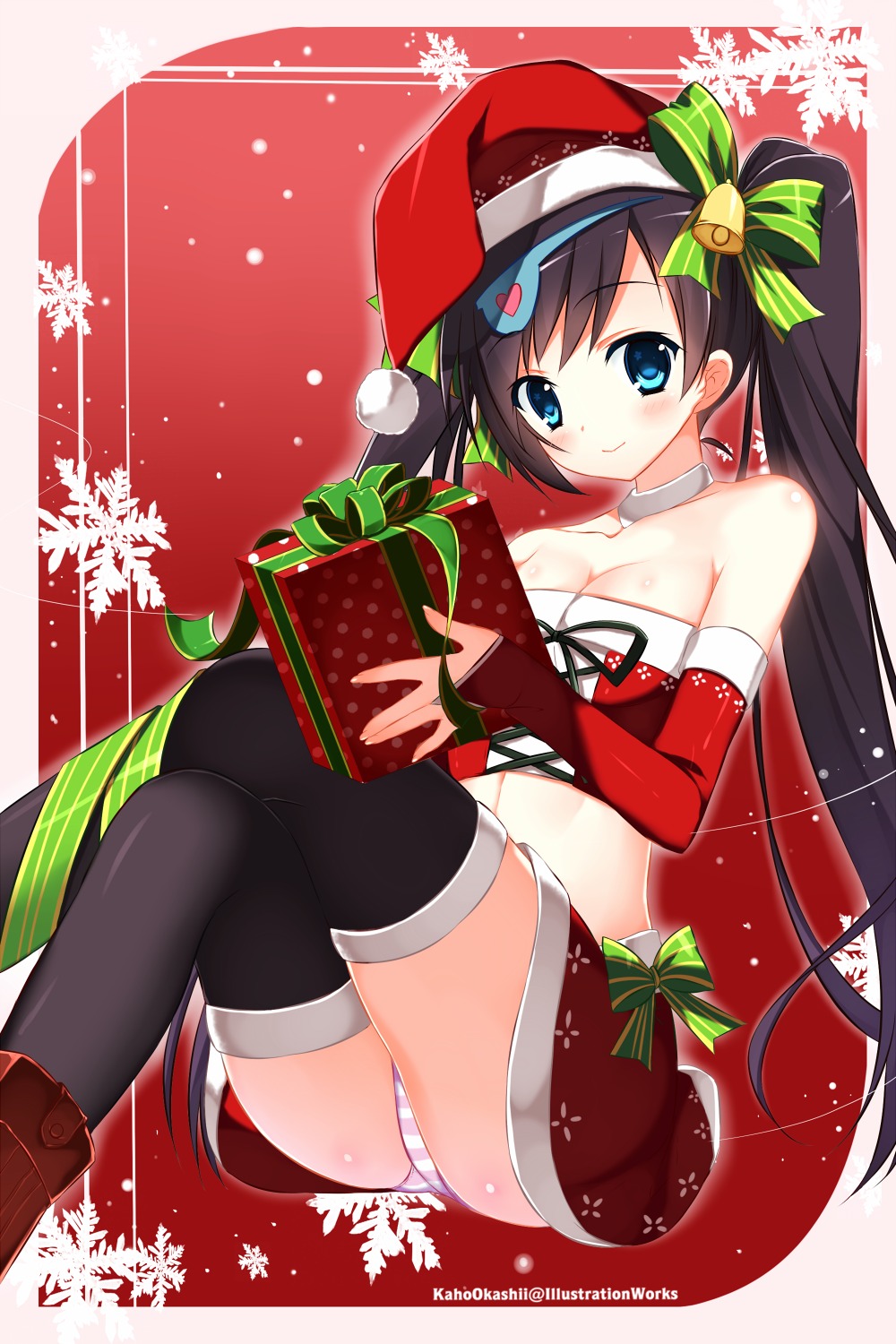 christmas, cleavage, kaho_okashii, pantsu, shimapan, thighhighs