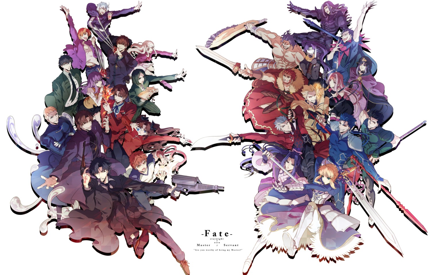 artoria_pendragon_(fate), diarmid_o'dyna, diarmuid_ua_duibhne_(fate), emiya_kiritsugu, emiya_shirou, fate/stay_night, fate/zero, gilgamesh_(fate)