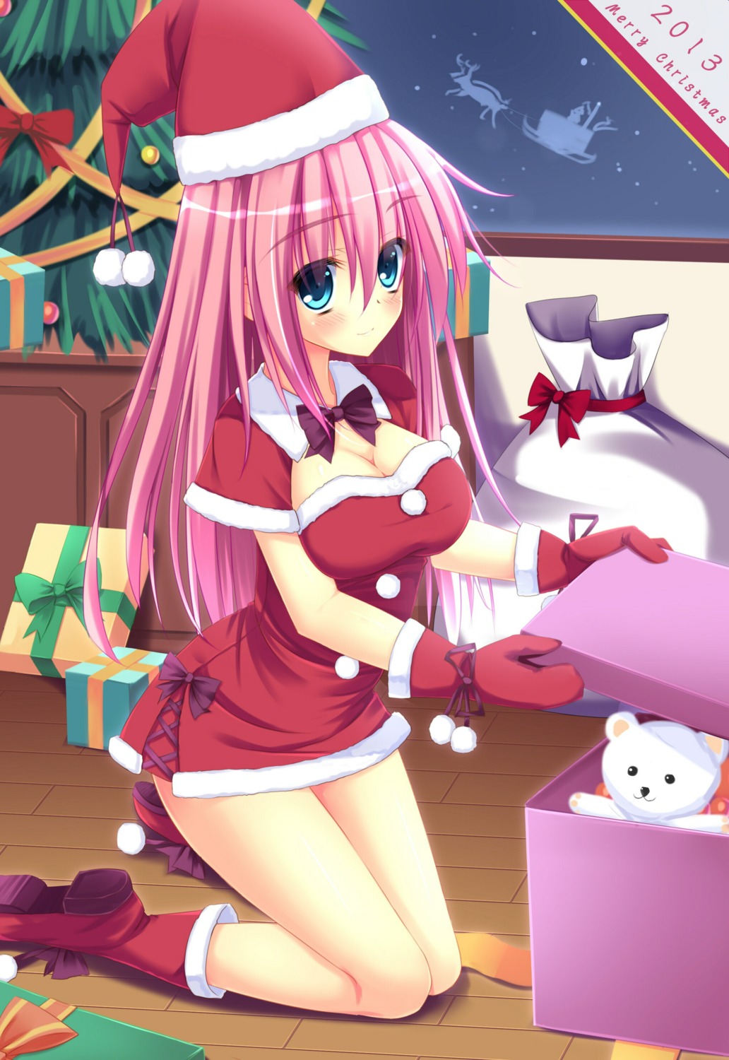 christmas, cleavage, nanairo_fuusen