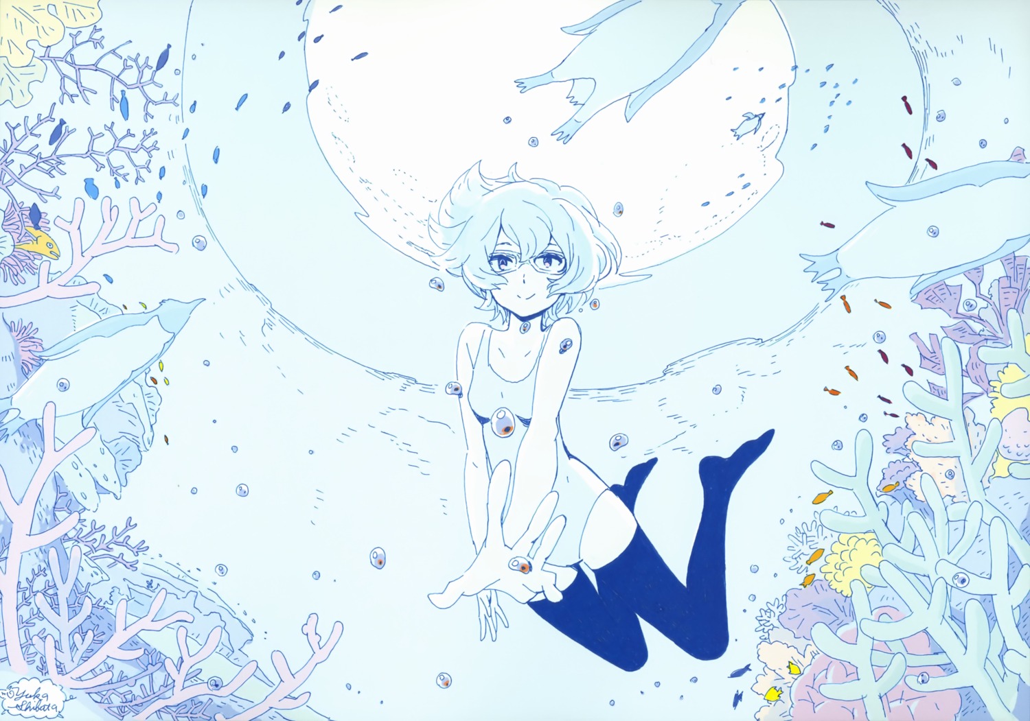 ayanami_rei, megane, neon_genesis_evangelion, shibata_yuka, swimsuits, thighhighs