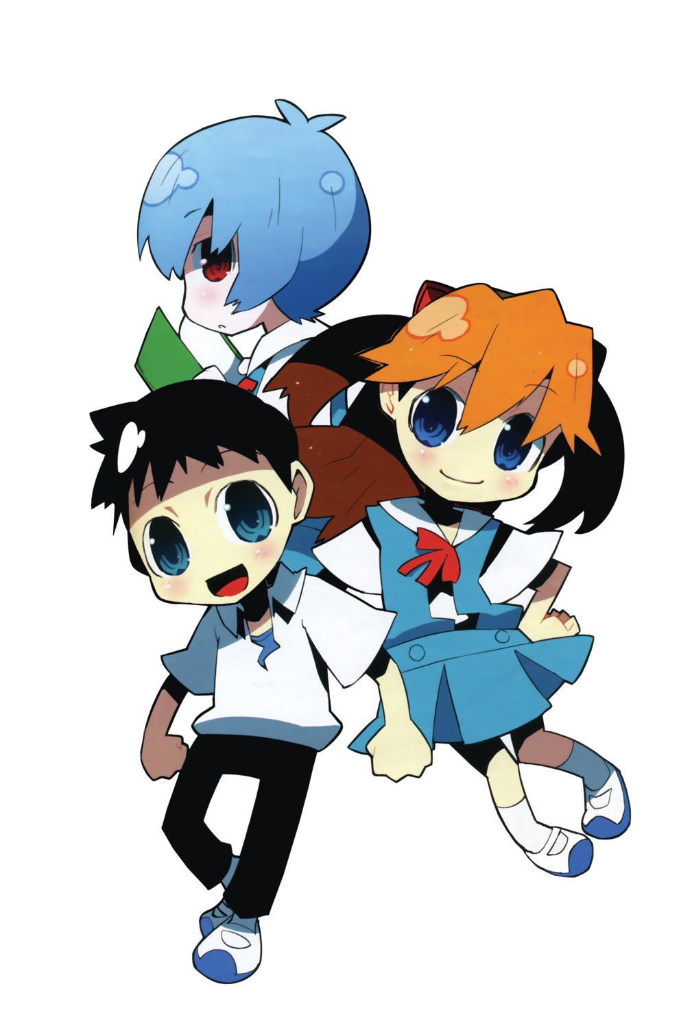 ayanami_rei, chibi, hamamoto_ryuusuke, ikari_shinji, neon_genesis_evangelion, seifuku, souryuu_asuka_langley