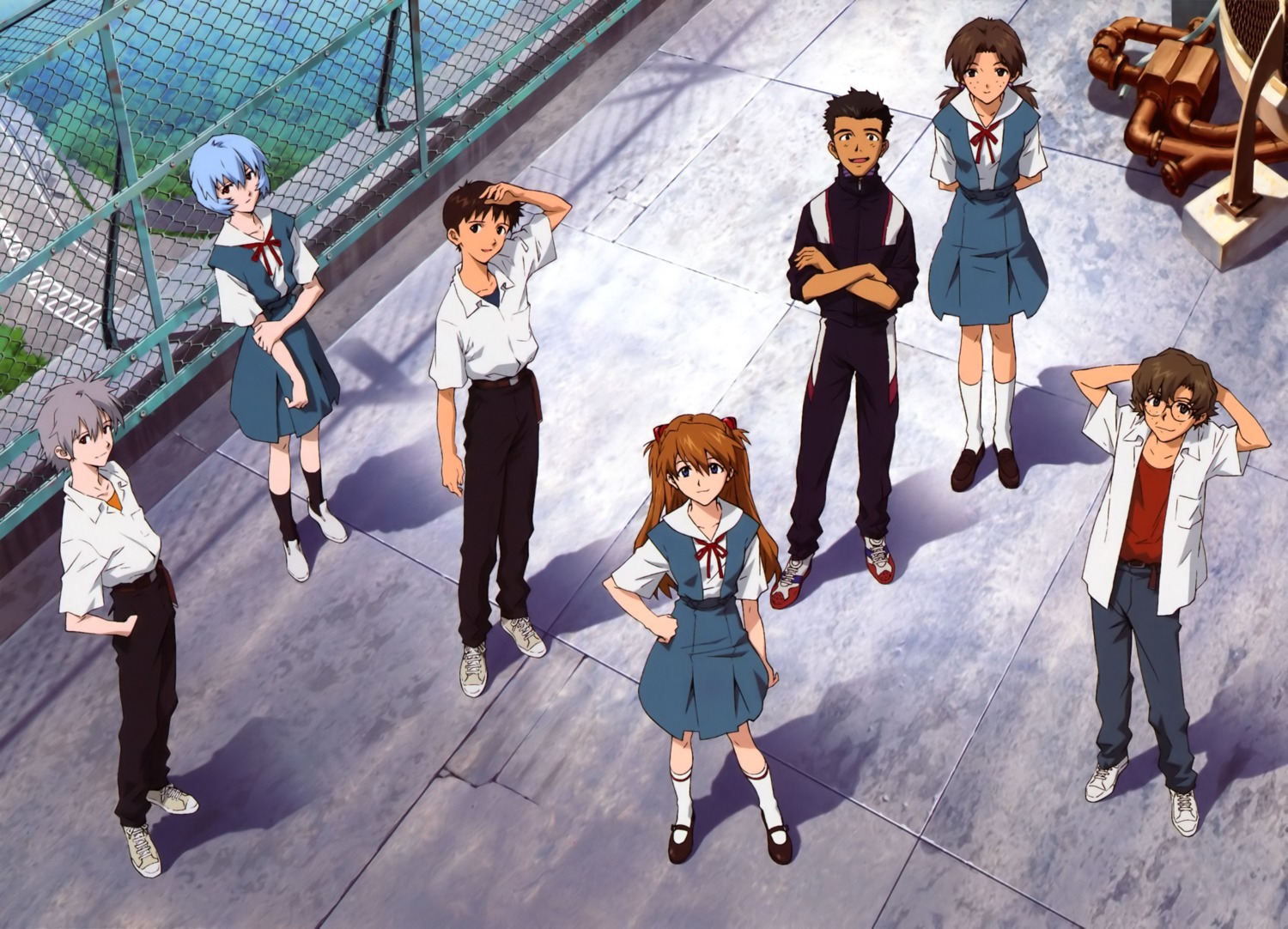 aida_kensuke, ayanami_rei, horaki_hikari, ikari_shinji, nagisa_kaworu, neon_genesis_evangelion, seifuku, souryuu_asuka_langley, suzuhara_touji