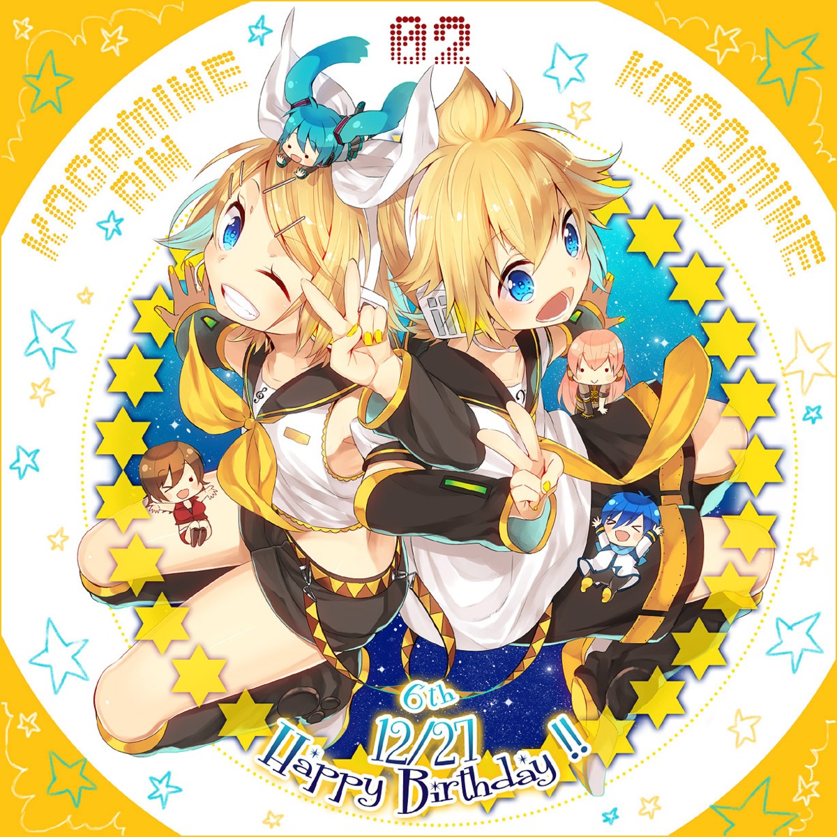chibi, gesshi, hatsune_miku, headphones, kagamine_len, kagamine_rin, kaito, megurine_luka, meiko, vocaloid
