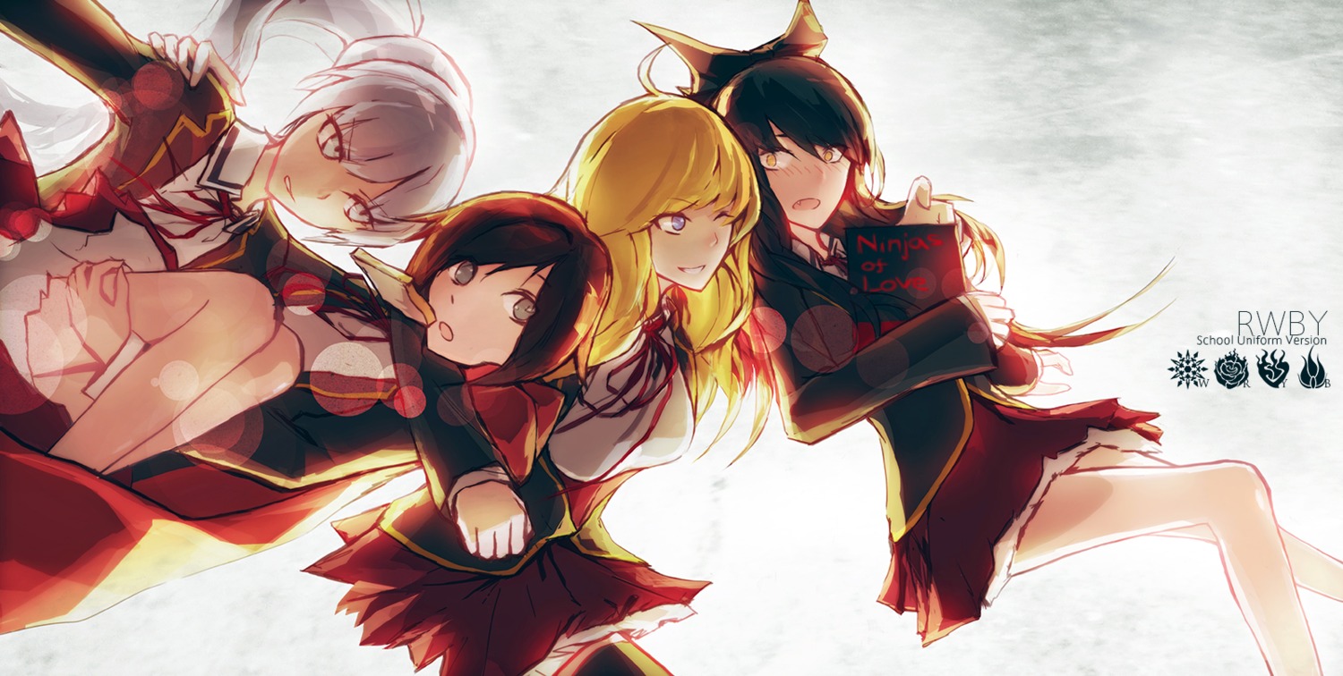blake_belladonna, lowlight_kirilenko, ruby_rose, rwby, seifuku, weiss_schnee, yang_xiao_long