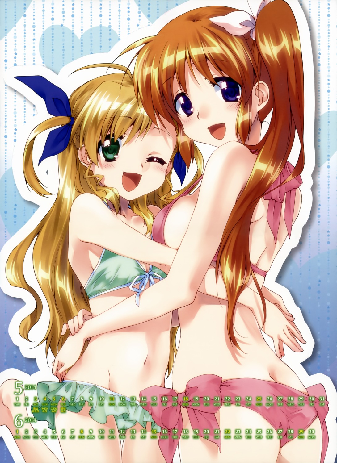 bikini, calendar, cleavage, kuroi_mimei, mahou_shoujo_lyrical_nanoha, swimsuits, takamachi_nanoha, vivio
