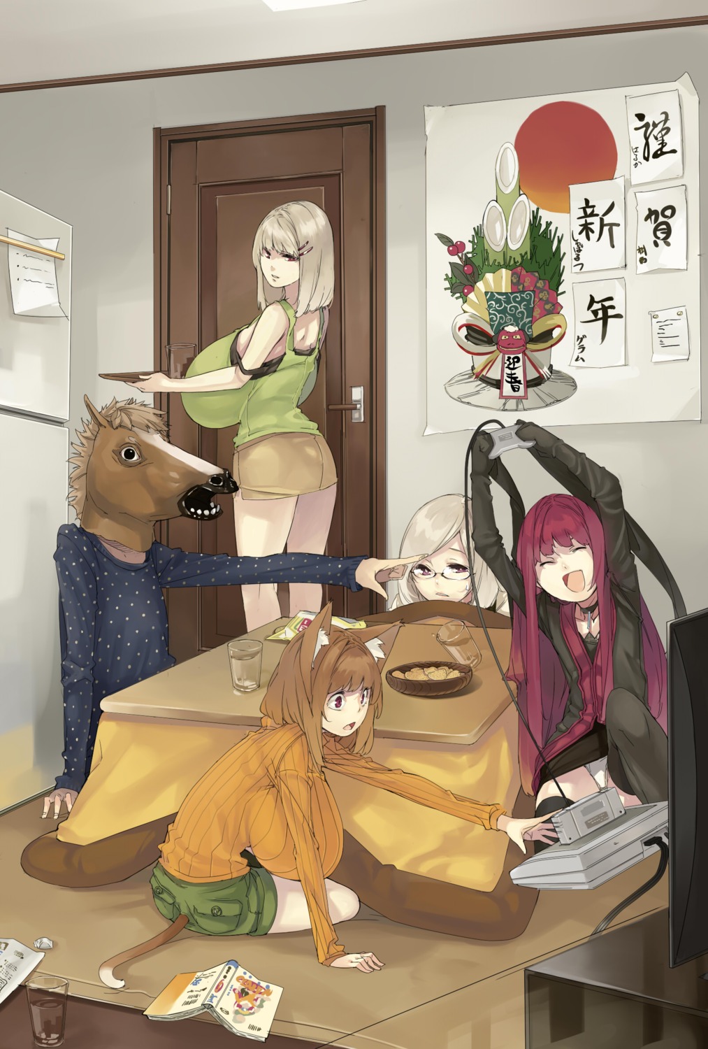 animal_ears, megane, muneneko, tail, thighhighs
