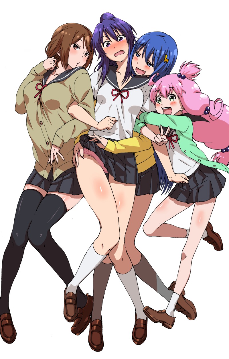 bandou_marimo, oshimoto_yuri, pantsu, seifuku, shinjou_kanae_(teekyuu), skirt_lift, takamiya_nasuno, teekyuu, thighhighs, yanagida_shita