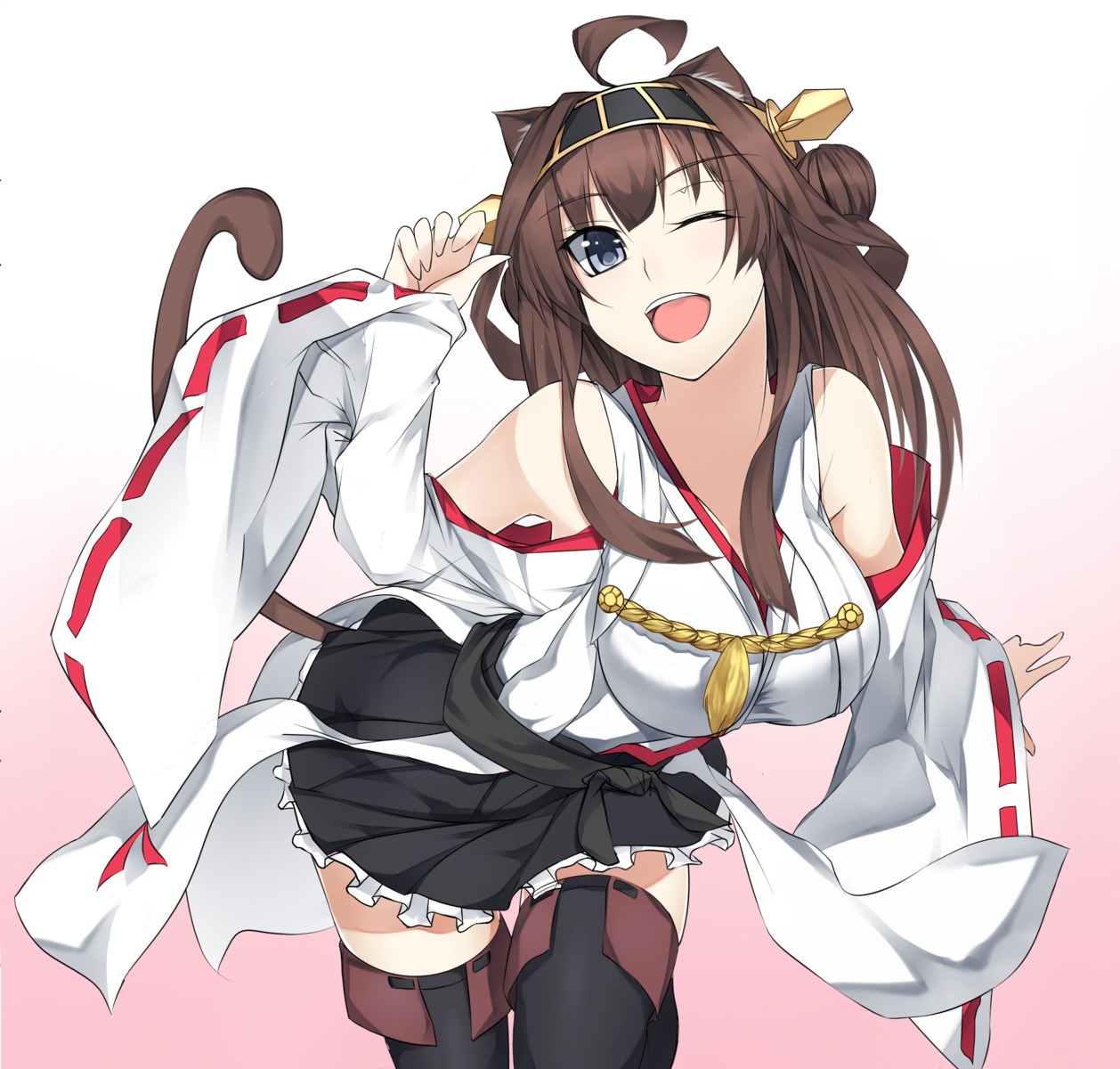 animal_ears, kantai_collection, kongou_(kancolle), nekomimi, sensei_(hitagi3594), tail, thighhighs