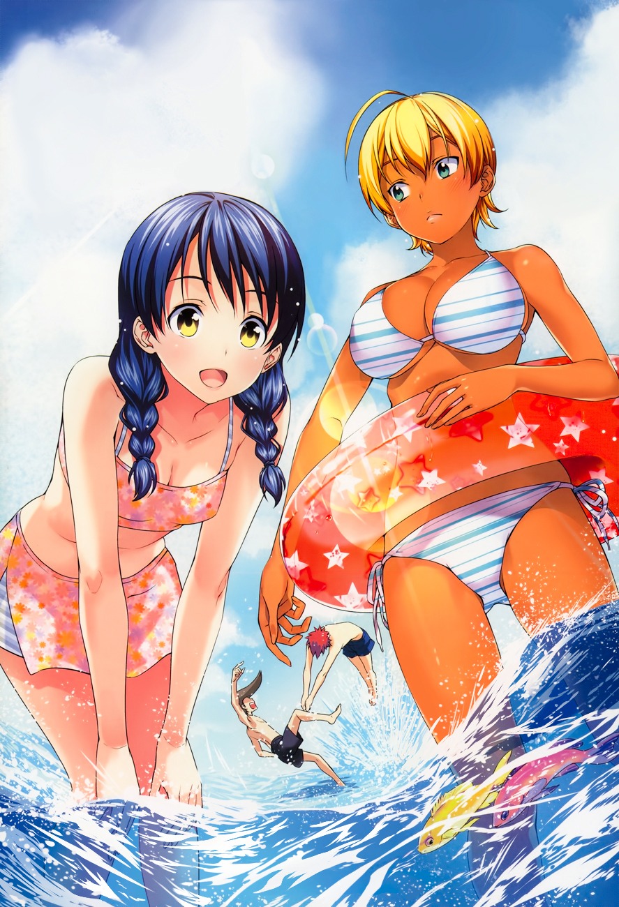 bikini, cleavage, mito_ikumi, shokugeki_no_soma, swimsuits, tadokoro_megumi, tosh, yukihira_souma
